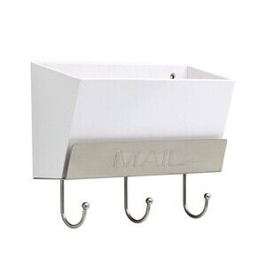 Threshold Classic Mail Holder w/Key Hooks- White/Satin Nickel NEW